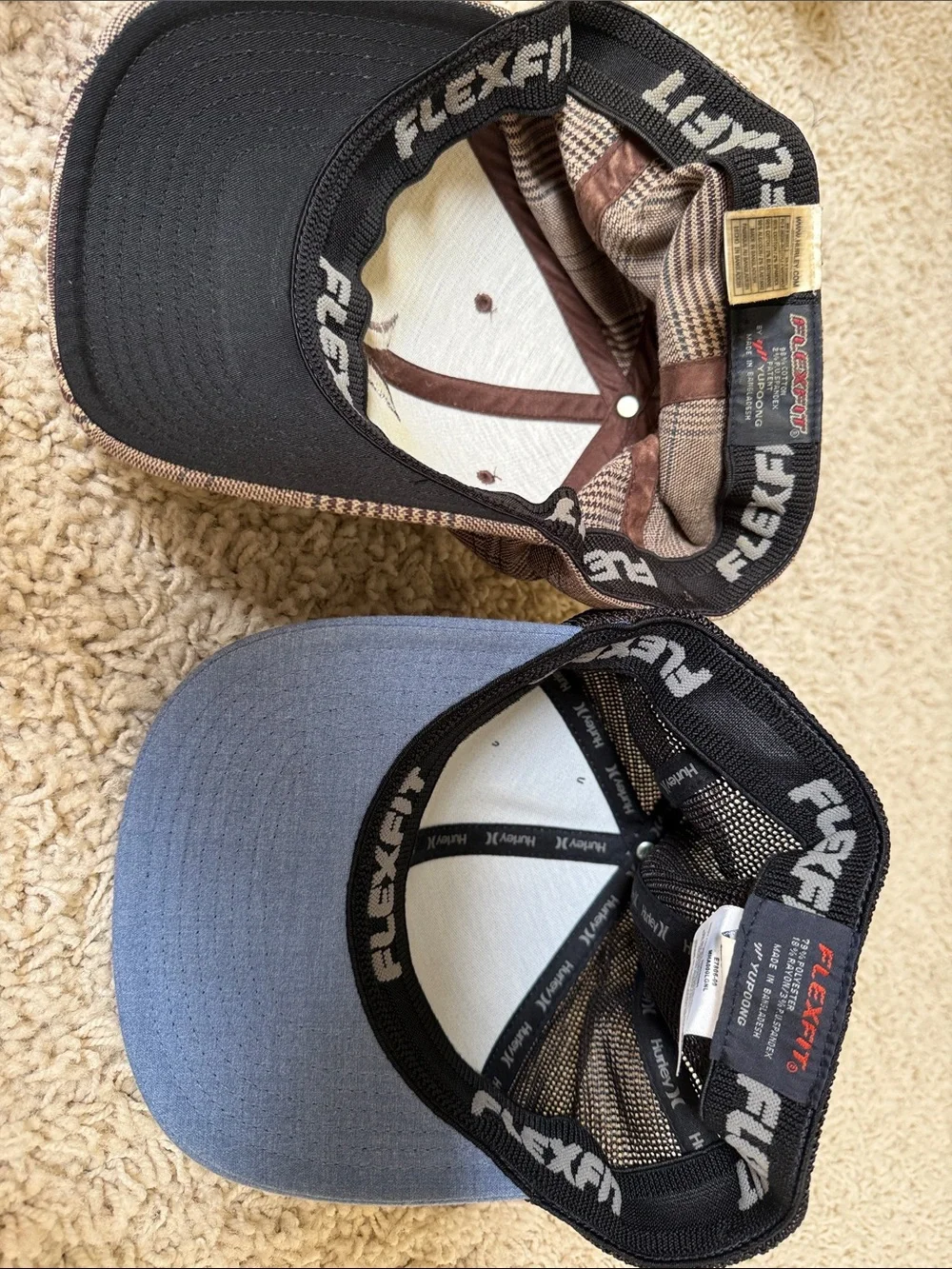 Hurley Brown Plaid & Blue Black Mesh Trucker Hat Duo